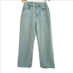 ZARA Light Wash Wide-Leg Straight  Jeans  High waisted  Distressed Sz 6